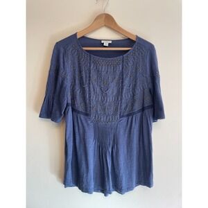 Sundance Short Sleeve Top Women Small Embroidered Smocked Beaded Blue‎ Boho